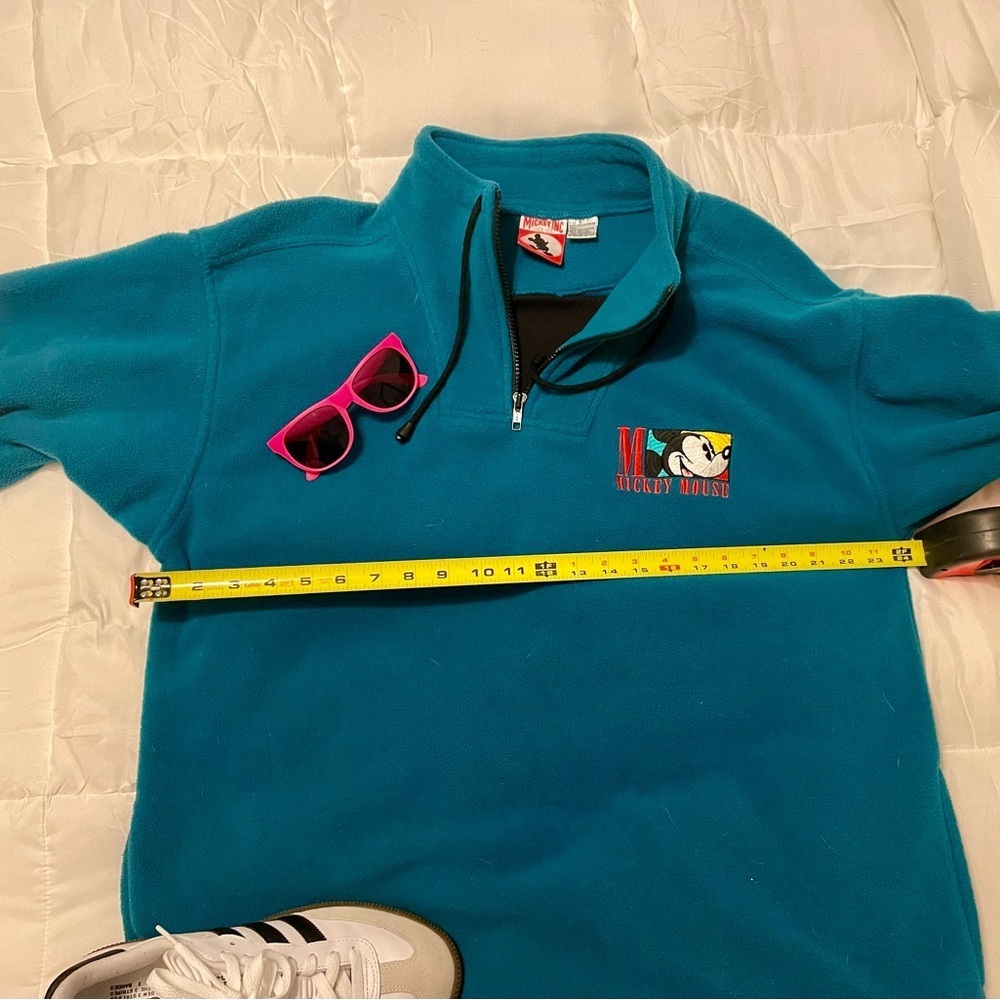 90s Women's Teal Mickey Mouse Quarter-Zip Sweatshirt
